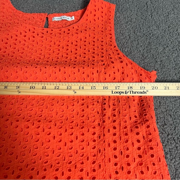 Alfred Sung Women's Orange Crewneck Sleeveless Square Eyelet Shift Dress Size 16 - Picture 6 of 12